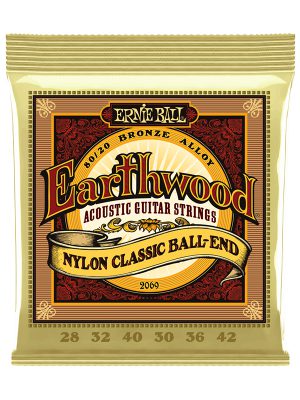 Ernie Ball Earthwood Folk Nylon Clear & Gold Ball End 80/20 Bronze Acoustic Guitar Strings 28-42 Gauge