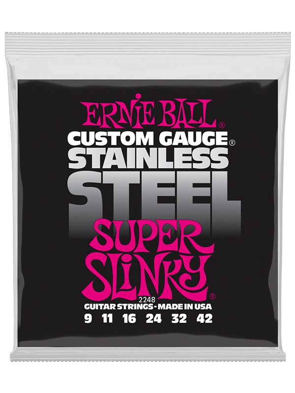 Ernie Ball Super Slinky Stainless Steel Wound Electric Guitar Strings 9-42 Gauge