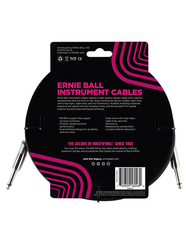 Ernie Ball 10' Straight / Straight Instrument Cable - Black - Image 2
