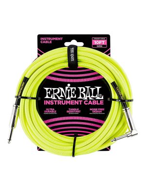 Ernie Ball 10' Braided Straight / Angle Instrument Cable - Neon Yellow