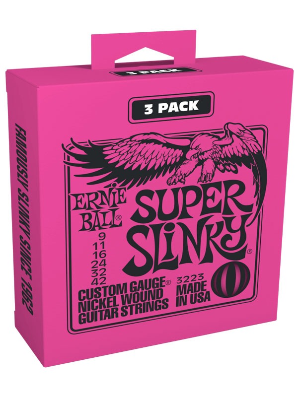 Ernie Ball Super Slinky Nickel Wound Electric Guitar Strings 9-42 Gauge 3-Pack