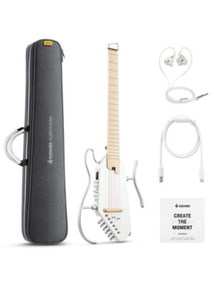 Donner HUSH-I PRO Travel Acoustic-Electric Guitar Kit Metallic White