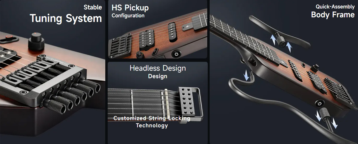 Donner HUSH-X Travel Electric Guitar Kit Natural