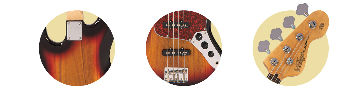 Vintage V49 Coaster Series Bass Guitar 3-Tone Sunburst