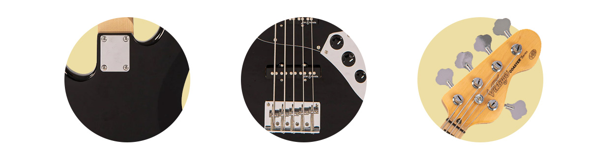 Vintage V495 Coaster Series 5-String Bass Guitar Boulevard Black