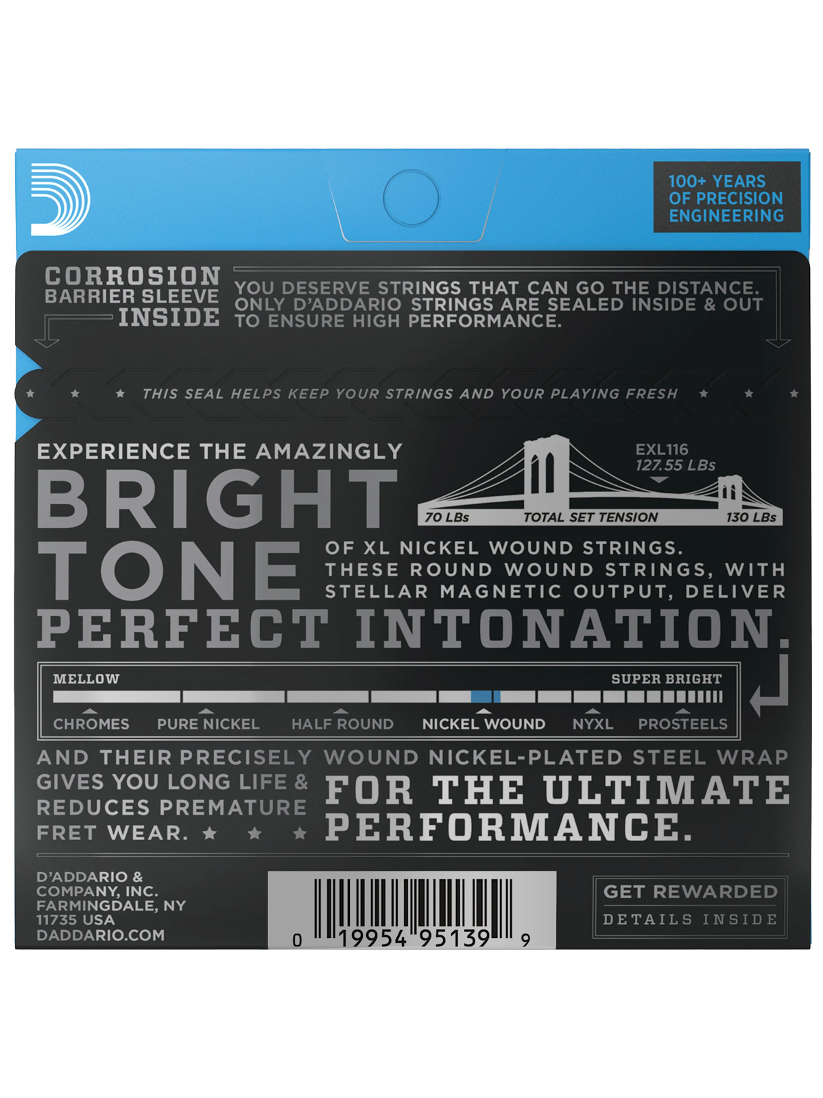 D'Addario XL Nickel Wound Electric Guitar Strings Medium Top/Heavy Bottom 11-52