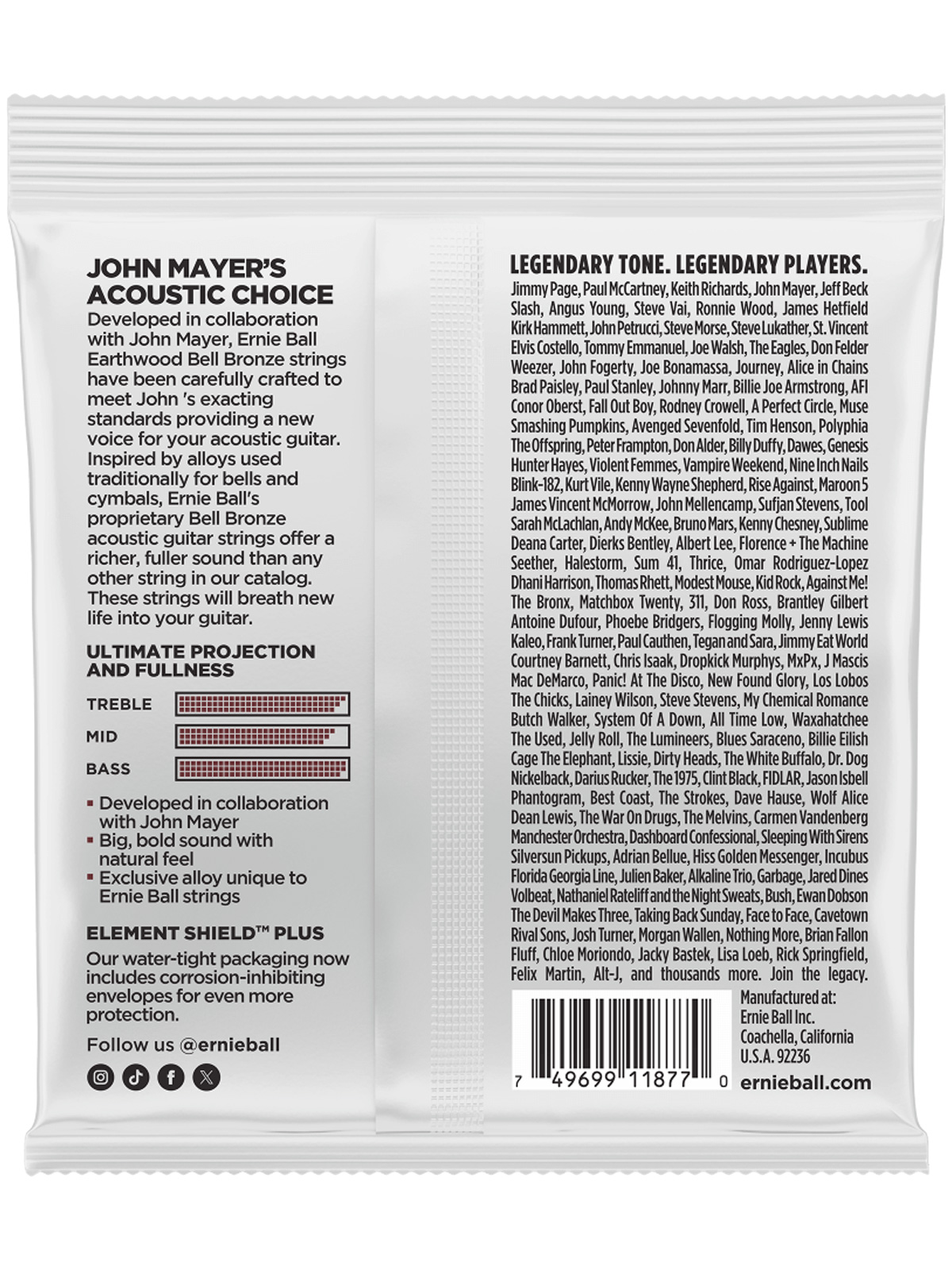 Ernie Ball Medium Light Earthwood Bell Bronze Acoustic Guitar Strings 12-54