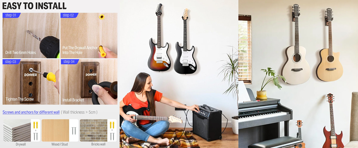 Donner Black Walnut Guitar Wall Mount Hanger