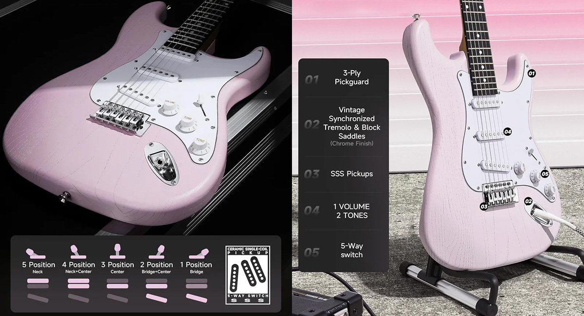 Donner DST-80 Electric Guitar Kit Shell Pink